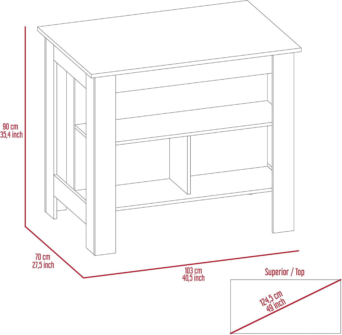 Kitchen Island with Four Legs and Three Shelves - Dark Brown | Three shelves and four legs for stable support and ample storage