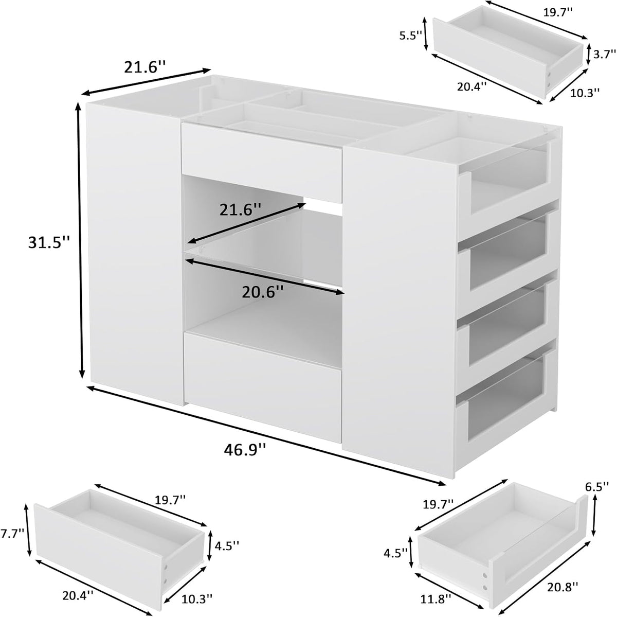 LIVAUVEAD Closet Island with 12 Drawers, Glass Top & Display Shelves, White | Wardrobe Armoire Bedroom Island, White Dresser with Glass Display Shelf, Walk-in Closet Island for Bedroom, Cloakroom