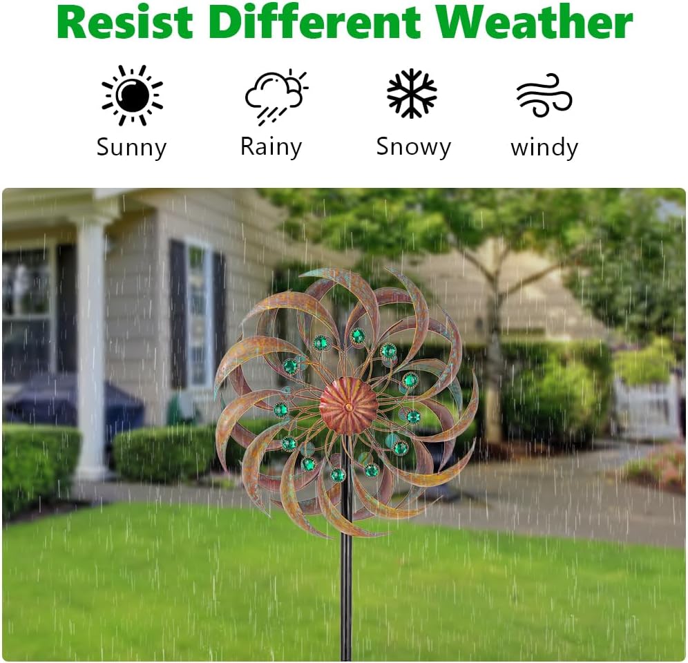 VEWOGARDEN Garden Metal Wind Spinners Outdoor Kinetic Wind Sculptures & Spinners for Yard Lawn Patio Decorations, Patina