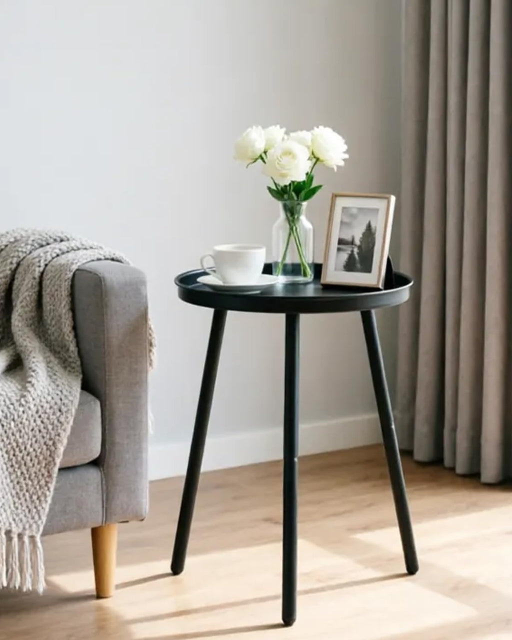 AOJEZOR Side Table: End Table for Any Room - Small Side Tables for Small Spaces All Matte Black with 3 Legged
