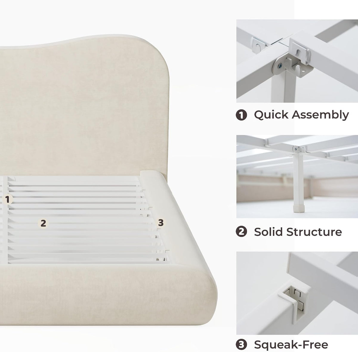 RECCI AirFrame King Upholstered Bed Frame with Camelback Curved Headboard