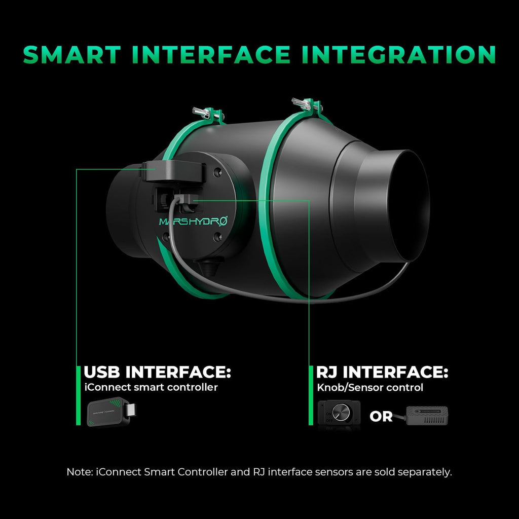 Mars Hdyro 2025 New Version iFresh 6 Inch Smart Inline Duct Fan with Variable Speed Controller, 402 CFM App Control Ventilation Exhaust Fan for Grow Tents, Hydroponics