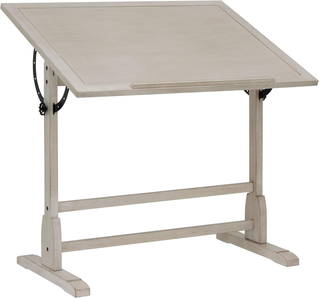 Studio Designs Wood Drawing/Drafting Table with Pencil Ledge - 42" W x 30" D - Whitewash - Tilting Top Adjustable Desk