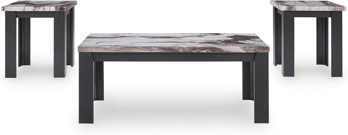 GTU Furniture Contemporary MDF Rectangular 3-Piece Coffee Table Set, Cocktail Table with 2 Matching End Tables, Dark Brown Finish for Living Room
