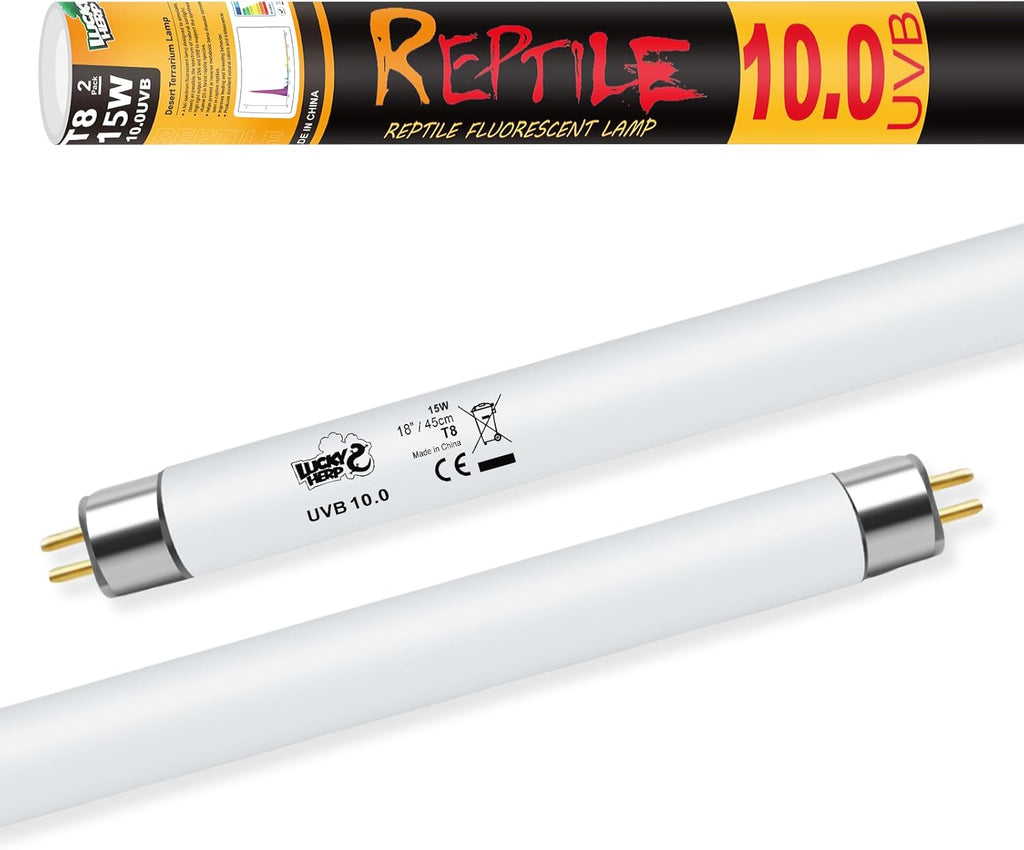 LUCKY HERP T8 15W UVB 10.0 Reptile Light, 18inch UVA UVB Reptile Light Bulb 2 Pack, Fluorescent Lamp for Reptiles Amphibians Lizards Chameleons