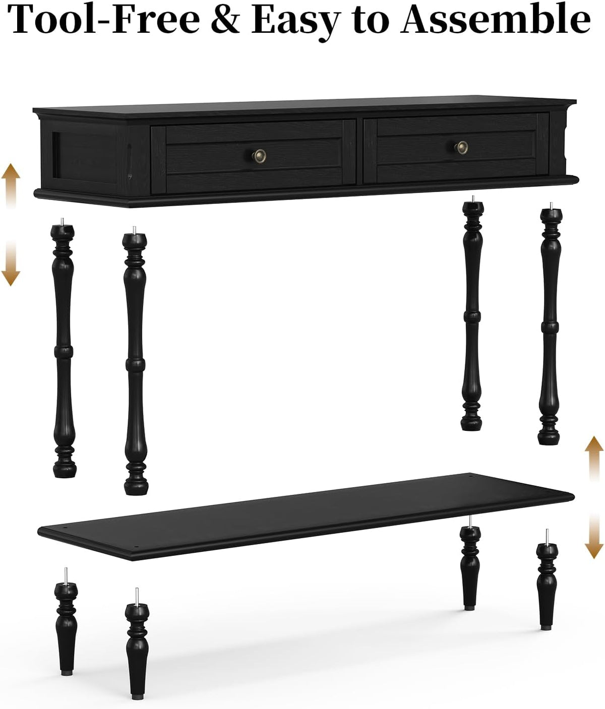 ARTPOWER Console Table for Entryway with 2 Drawers, 10 mins Assembly, Black | Solid Wood Veneer Entry Table, Behind Couch Sofa Table with Open Storage Shelf for Living Room, Foyer, Hallway