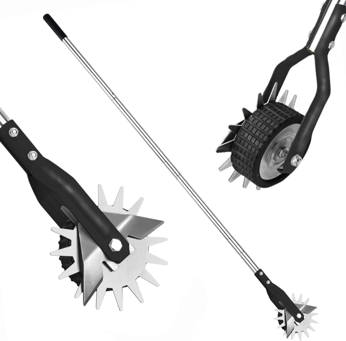 Wheel Rotary Edger, Manual Lawn Edger, Stainless Steel Handle,Adjustable Handlebar Length, 58.3-Inch, Rotary Edger Lawn Tool for Sidewalks, Garden, Driveways, Flower Bed, Trimming Grass, black