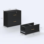 2 Drawer Lateral File Cabinet with Lock, Suitable for Letter/A4/F4/Legal Size Hanging Files,Large Wood Filing Storage Cabinets Printer Stand for Home Office,Black