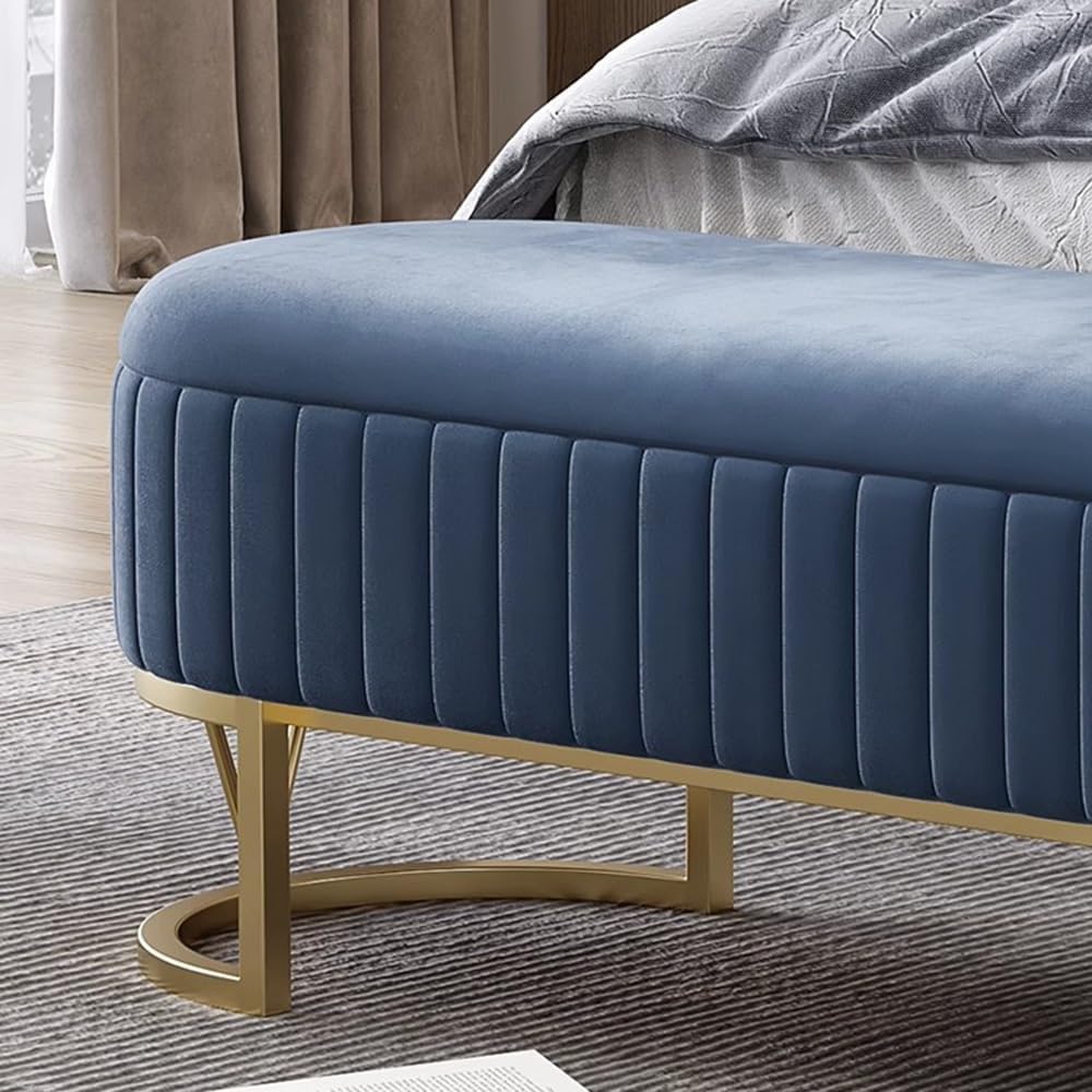Modern Storage Bench Upholstered Bedside Stool with Metal Legs Modern for Living Room Entryway Entryway(Blue,Small)