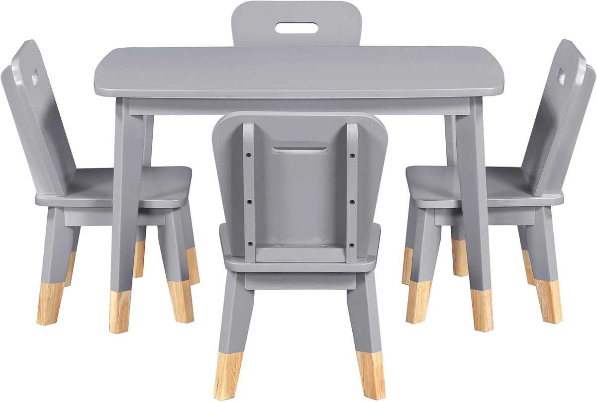 5-Piece Kids Wood Activity Table and Chair Set Gray and Natural | Rectangular Table; Two-Tone Gray And Natural Wood Finish; Durable Frame
