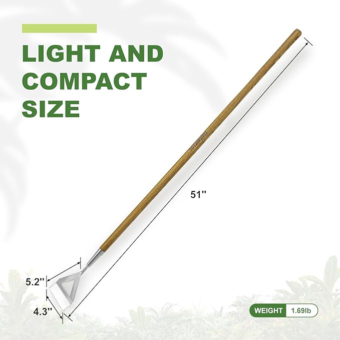 Haliaeetus Women's Dutch Hoe, 51'' Long Handle Dutch Hoe Weeder for Standing to Remove Weeds, Stainless Steel Push Pull Weeder for Weeding in Between Seedlings, Removal of Moss and Soil Loosening