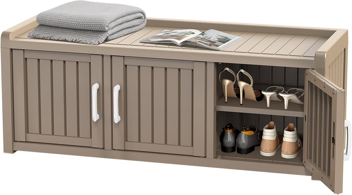 EasyUp Shoe Cabinet, Waterproof Resin Shoe Cabinet,Outdoor Shoes Storage Bench, 2-Tier Hallway Shoes Rack with Adjustable Shelves for Entryway, Living Room, Bedroom(Grey,3 Door)