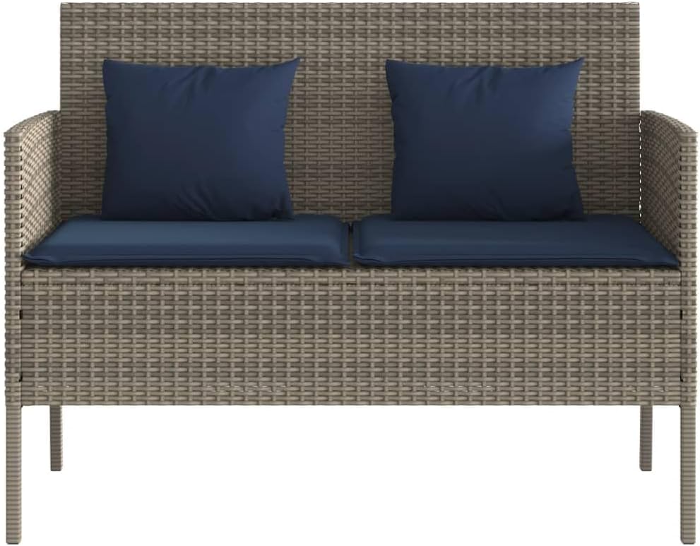 Gray Poly Rattan Patio Storage Bench with Cushion, Outdoor Seat with Waterproof Storage Bag for Cushions and Towels