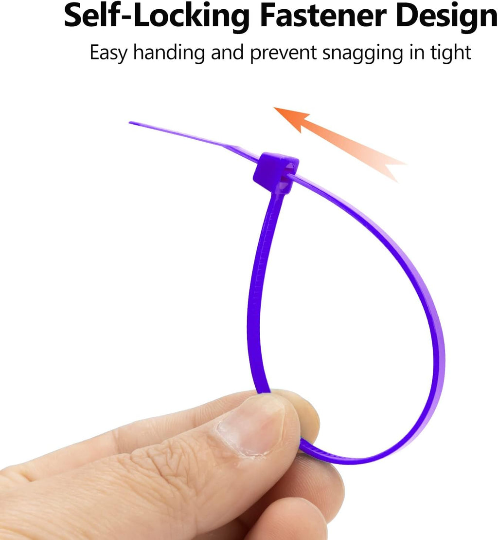XINGO 100PCS Cable Zip Ties Heavy Duty, Premium Nylon Plastic Wire Ties with 50 Pounds Tensile Strength, Self-Locking Black Nylon Zip Ties for Indoor and Outdoor (8 inch, Purple)
