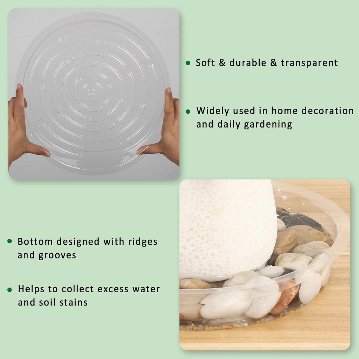 JERIA 12 Inch 20 Pack Clear Plant Saucers,Plastic Flower Pot Trays,Round Durable Plant Drip Trays for Indoor and Outdoor