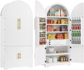 72" Tall Arched Kitchen Pantry Cabinet, Fluted Storage Cabinet with 8 Door Shelves, 3 Adjustable Shelves & Hidden Drawer for Kitchen Dining Bathroom (White)