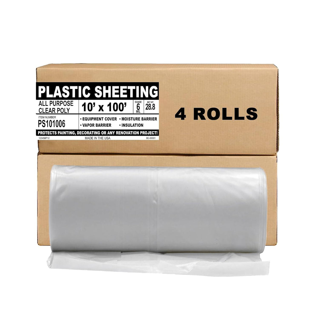 Aluf Plastic Sheeting - 4 Rolls of 10' x 100', 6 MIL Heavy Duty Gauge - Clear Vapor and Moisture Barrier Sheet Tarp/Drop Cloth for Painting, Furniture Covers, Carpet Cover, Floor, Paint, Painters