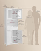 VASAGLE Storage Cabinet with LED Lights, Freestanding Storage Unit with Adjustable Shelves, Drawer, Open Compartments, for Bathroom, Living Room, Kitchen, Cloud White UBBC767WH01S