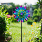 Metal Wind Spinner,13” Wind Spinners Outdoor,Peacock Windmill with Stake,Kinetic Wind Spinners for Yard and Garden,Multi-Color Pinwheels Yard Wind Sculptures,Waterproof Spinner for Patio Lawn