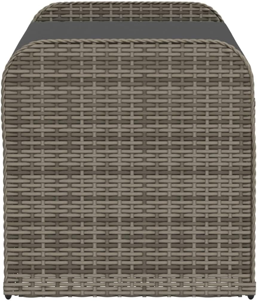 Storage Bench Grey PE Rattan Outdoor Seating with Hidden Storage Box and Cushion, 45.3 x 20.1 x 20.5 Inch Powder-Coated Steel Frame Furniture for Garden and Patio