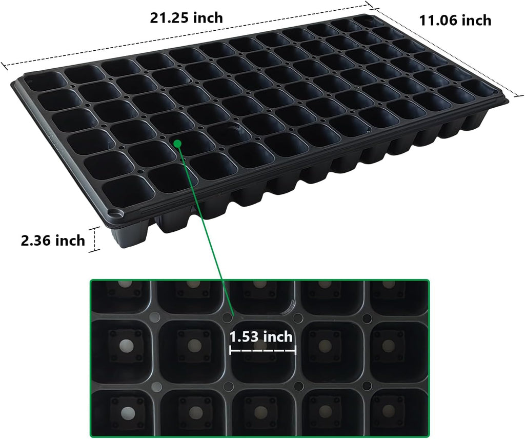 Deep 72 Cell Seedling Trays, Thick Durable 72 Cell Plug Tray Big Cell Seed Trays for 1020 Flat Trays Germination (10-Pack, 21.25"×11", 2.36" Height, High)