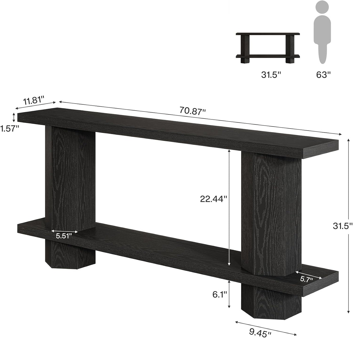 Tribesigns 71-Inch Long Console Table for Entryway, Wooden Sofa Table Behind Couch, for Living Room, Hallway, Foyer, Black