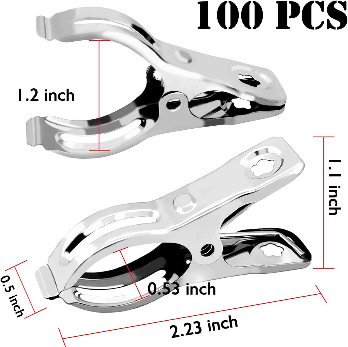 BESTEEL Upgraded 100 PCS Garden Clips, Greenhouse Clamps 100% Stainless Steel Heavy Duty Greenhuose Clips for Netting - Strong Grip to Hold Down Shade Cloth or Plant Cover on Garden Greenhouse Hoops