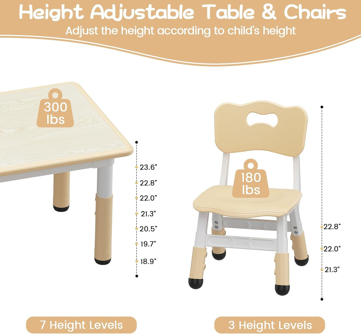 Jojoka Natural Wood Kids Table & 6 Chairs Set – with Storage Box | for ages 2-10, Built-in storage box, Graffiti desktop for creative play, Non-slip legs for safety.