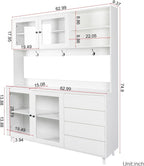 Large Freestanding Hutch Cabinet, Tall Pantry Storage with 4 Doors, 4 Drawers and Microwave Shelf, White Standing Kitchen Cupboard for Dining Room and Kitchen Organization (White)