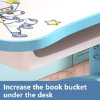 Height Adjustable Kids Desk and Chair Set, Upgraded Functional Desk and Chair Set, Kids School Desk, Writing Study Table for Girls Boys, Storage, Drawers, Bookshelf (Blue)