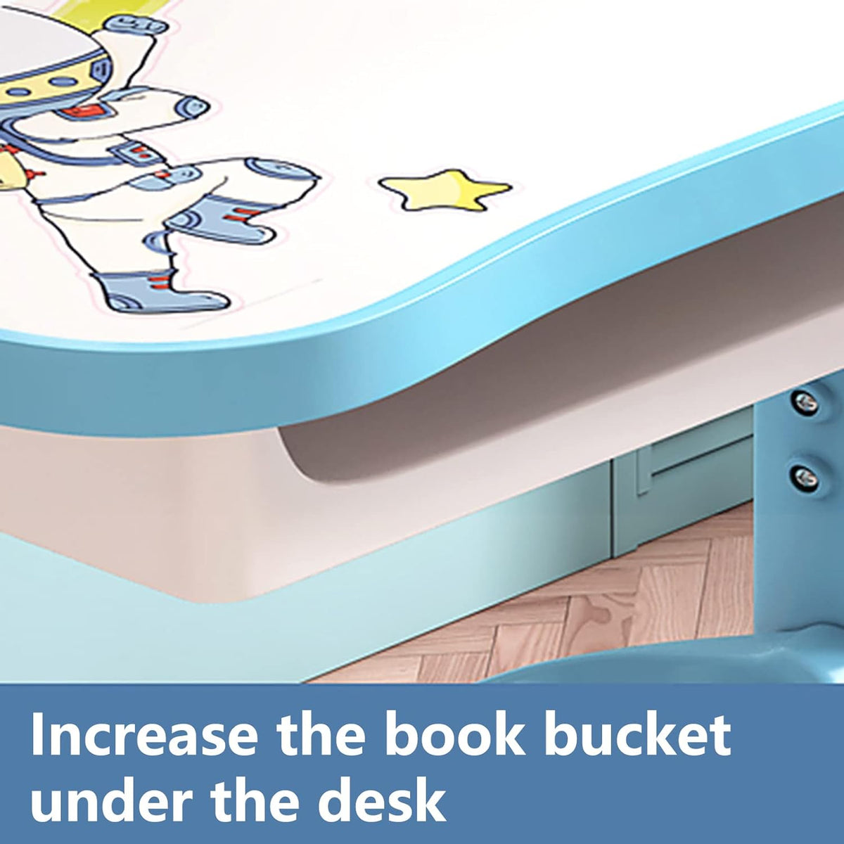 Height Adjustable Kids Desk and Chair Set, Upgraded Functional Desk and Chair Set, Kids School Desk, Writing Study Table for Girls Boys, Storage, Drawers, Bookshelf (Blue)