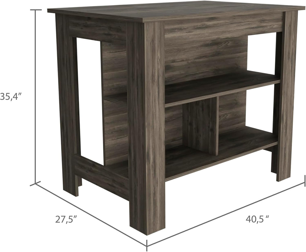 Kitchen Island with Four Legs and Three Shelves - Dark Brown | Three shelves and four legs for stable support and ample storage