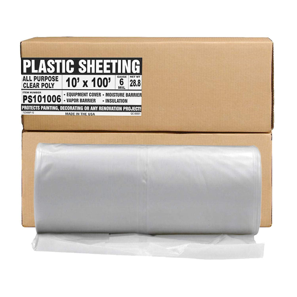 Aluf Plastics Plastic Sheeting - 10' x 100', 6 MIL Heavy Duty Gauge - Clear Vapor and Moisture Barrier Sheet Tarp/Drop Cloth for Painting, Furniture Covers, Carpet Cover, Floor, Paint, Painters