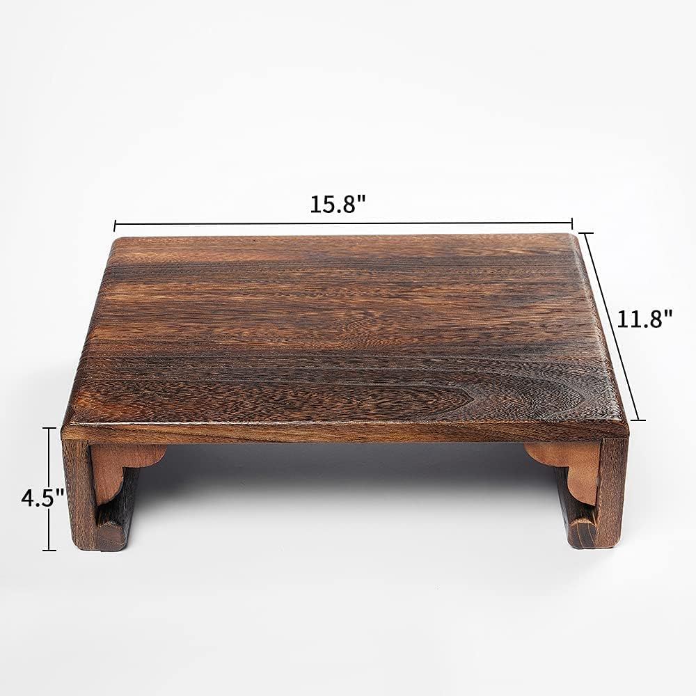 Low Wood Stool, Rectangular Bed Step Stool, Large Surface Step Ladder for Kitchen & Bathroom, Foot Rest Stool Under Desk, Portable Bed Table for Laptop and Tea