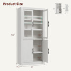 Garvee Tall Kitchen Pantry Cabinet, Farmhouse Wood Storage Cabinet with 4 Doors and Adjustable Shelves, Sturdy Frame, 70.45" Large Office Bookcase Cabinets for Kitchen, Dining, Office, Rustic White