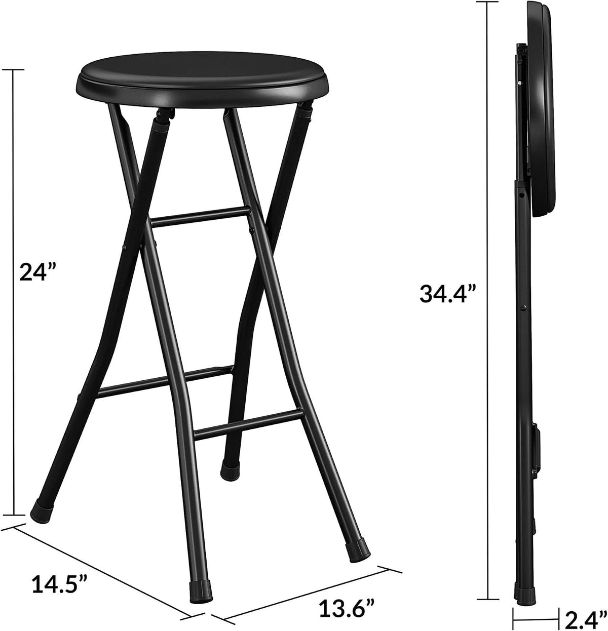Folding Metal Stool, Black - Heavy-Duty, Compact & Portable, Stackable for Home, Garage & Workshop Use