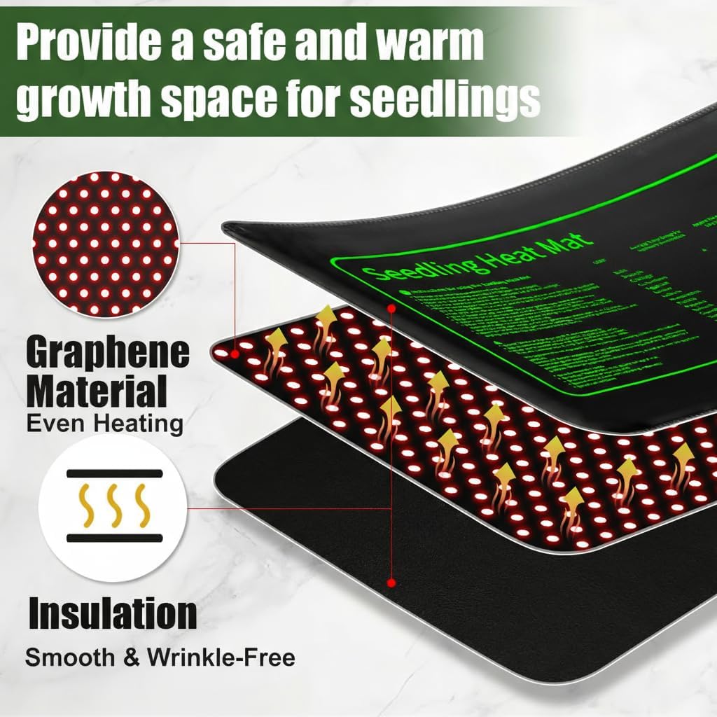 2 Pack Graphene Plant Heating Mat for 1020 Seedling Trays, 20W Waterproof Heating Pads for Seeds Germination and Microgreen Trays Thick and Reusable Gardening Gifts