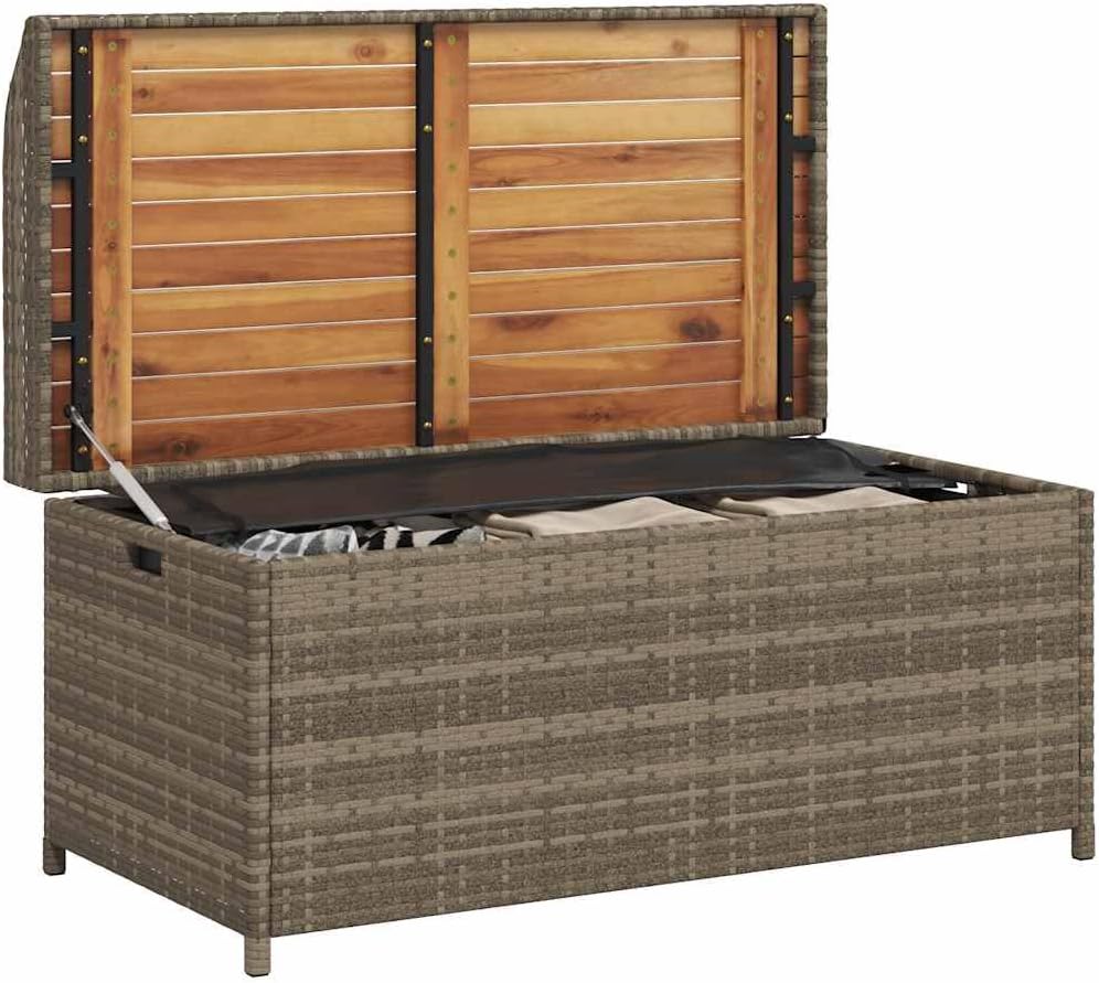 Gray Poly Rattan Patio Storage Bench with Waterproof Bag, 39.4x19.7x20.5 Inch Outdoor Seat and Storage Box