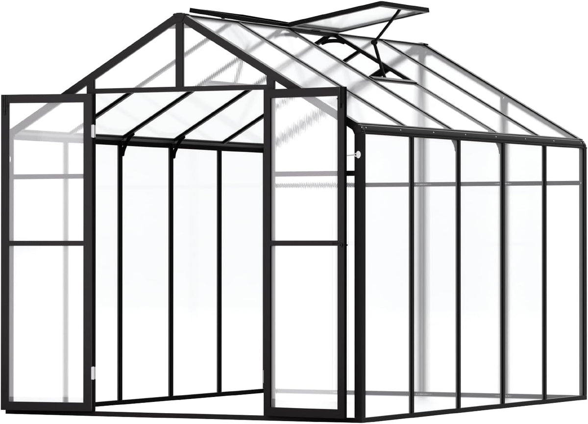 VEVOR Polycarbonate Garden Greenhouse, 8 x 10 Ft, with 2 Ventilation Windows, Hinged Door, Pavilion Style, Large Aluminium Greenhouse Kit, Flower Plant Shelter for Outdoors, Backyard