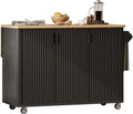 Floating Island Kitchen with Drop Leaf Height-Adjustable Shelves, Island Table for Kitchen with Wheels Towel Rack， for Kitchen, Dining Room, Black