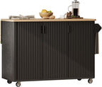 Floating Island Kitchen with Drop Leaf Height-Adjustable Shelves, Island Table for Kitchen with Wheels Towel Rack， for Kitchen, Dining Room, Black