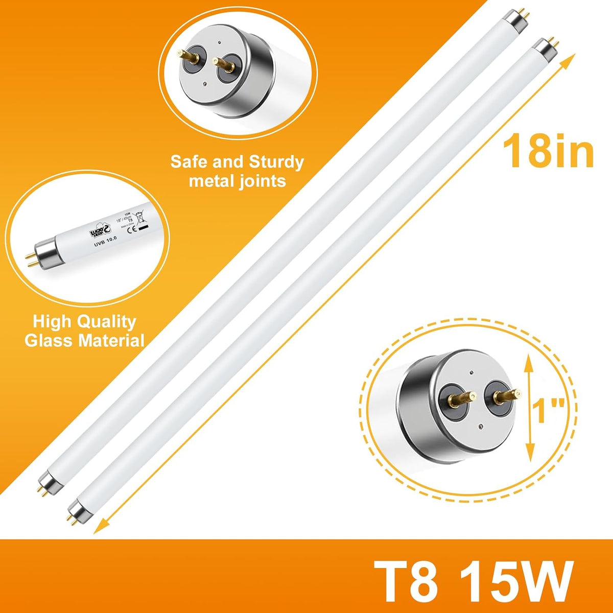 LUCKY HERP T8 15W UVB 10.0 Reptile Light, 18inch UVA UVB Reptile Light Bulb 2 Pack, Fluorescent Lamp for Reptiles Amphibians Lizards Chameleons