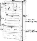 Farmhouse Pantry Cabinet, 72.6''H Freestanding Food Pantry with Pull-Out Trays, Drawers and Cake Pan Storage Organizer, 4 Doors Kitchen Cabinet for Dining Room, Grey