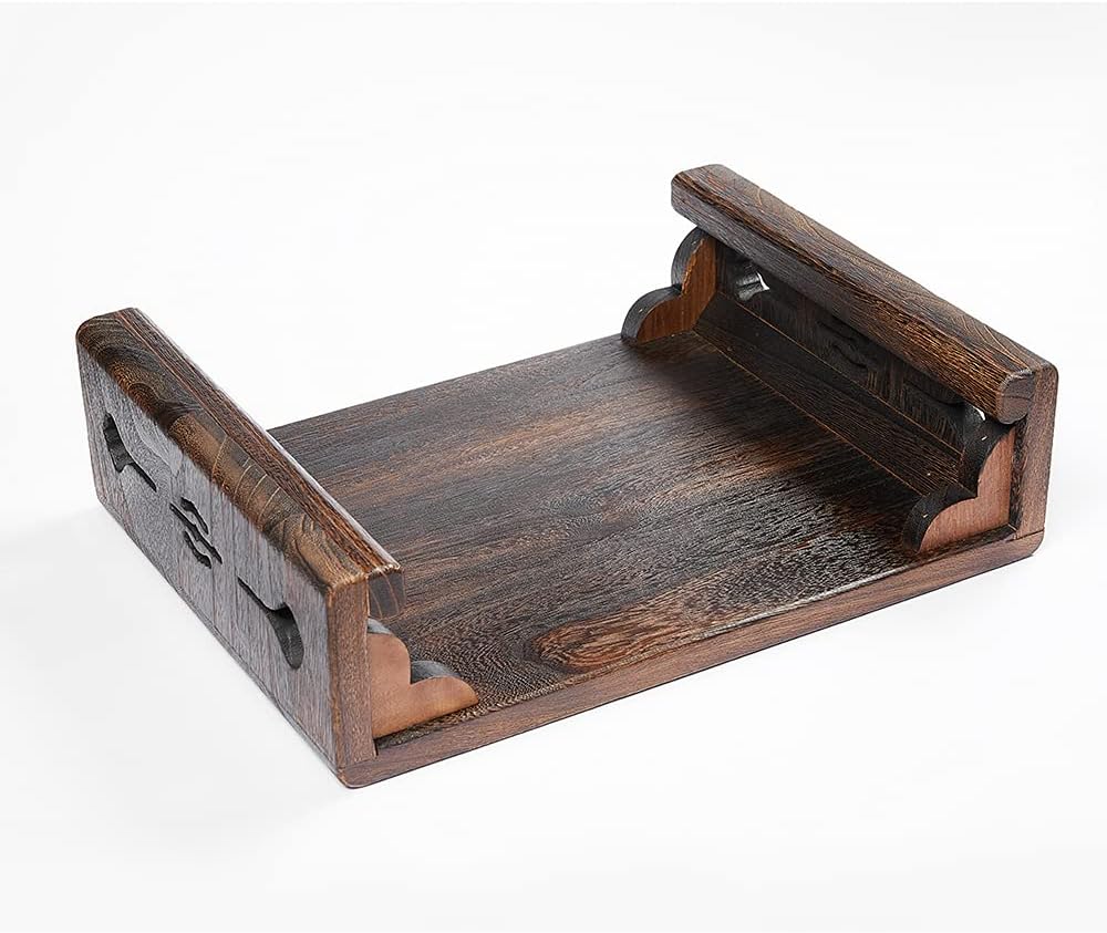 Low Wood Stool, Rectangular Bed Step Stool, Large Surface Step Ladder for Kitchen & Bathroom, Foot Rest Stool Under Desk, Portable Bed Table for Laptop and Tea