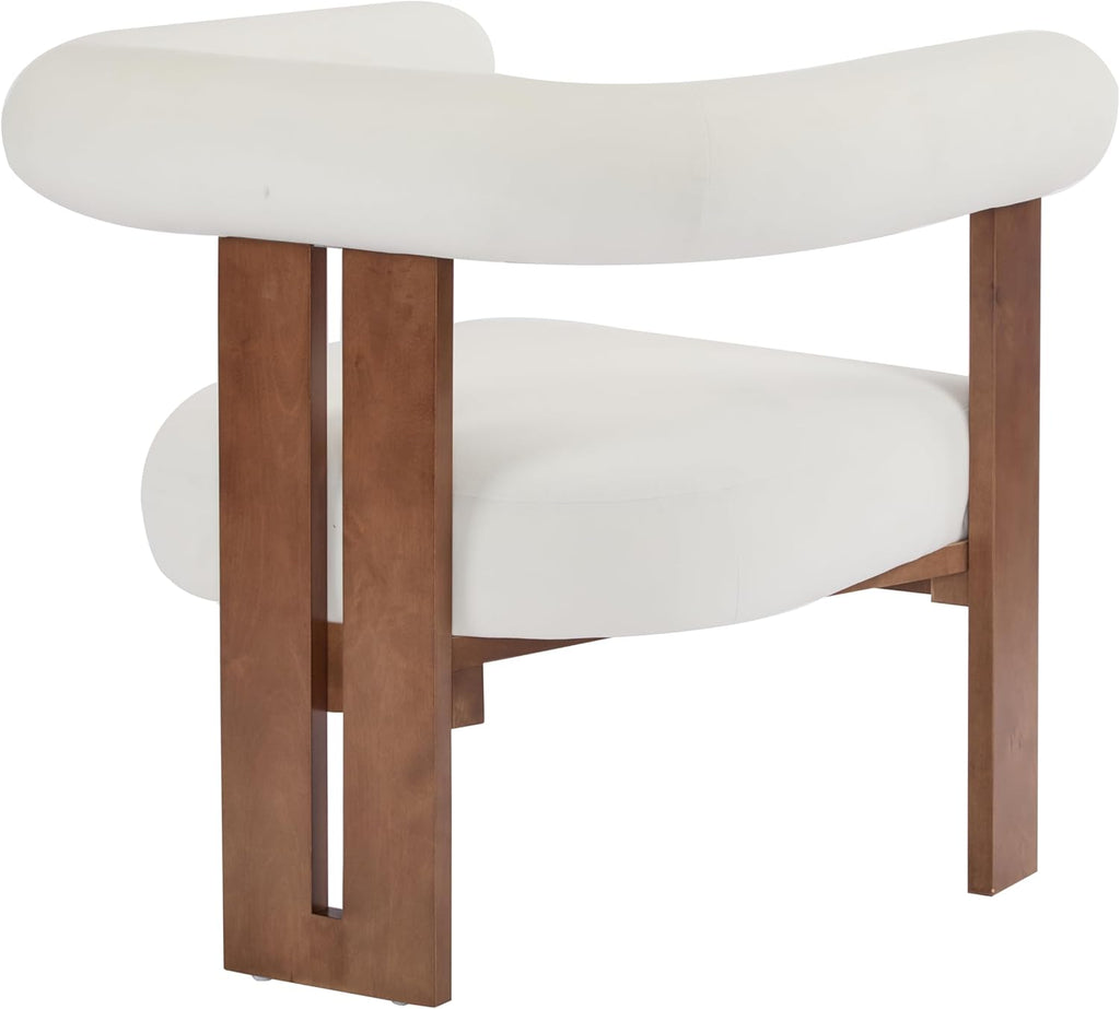 Christopher Knight Home Modern Velvet Upholstered Accent Chair for Living Room, Home Office, Apartment, Arm Chair with Curve Backrest and Birch Wood Legs, Three Legs Structure, White and Brown