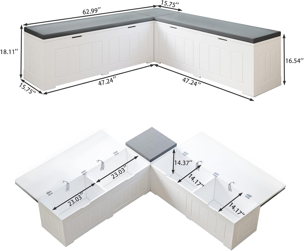 L Shaped Corner Storage Bench with Cushion, Breakfast Nook Bench, Kitchen Banquette Dining Seating with Hidden Storage, Flip-Top Shoe Storage Benches for Entryway Cloakroom