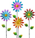 DREAMYSOUL 4 Packs Metal Flowers Wind Spinners Outdoor, Pinwheel Decorative Garden Stakes, Metal Small Wind Spinner for Yard and Garden Decor
