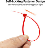 XINGO 100PCS Cable Zip Ties Heavy Duty, Premium Nylon Plastic Wire Ties with 50 Pounds Tensile Strength, Self-Locking Black Nylon Zip Ties for Indoor and Outdoor (8 inch, Red)