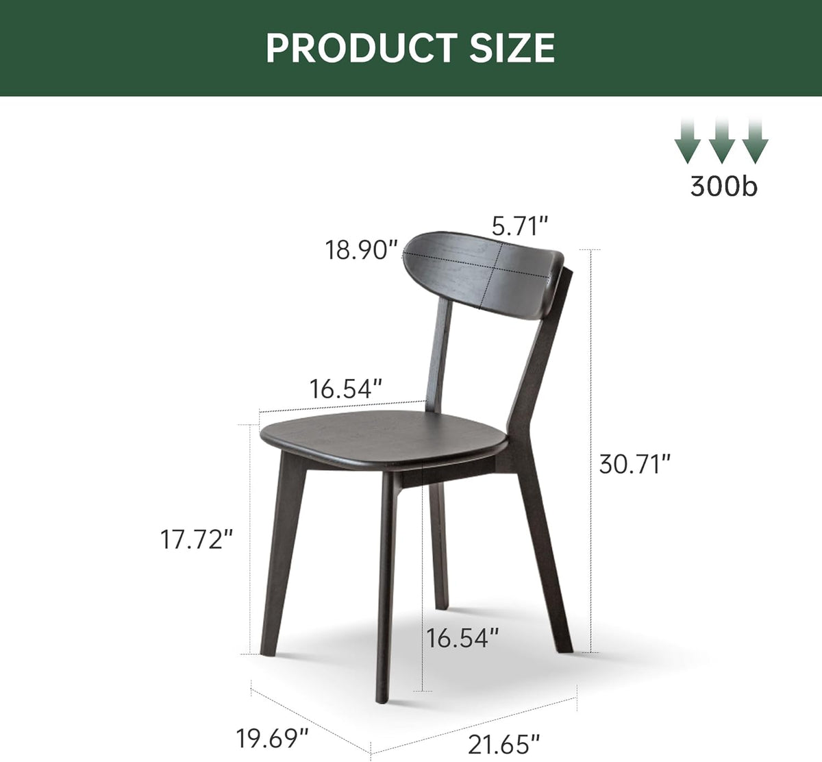 Dining Chairs, Kitchen Chairs, 100% Oak Solid Wood Modern Chair with Curved Backrest Kitchen & Dining Room Chairs Modern Chair for Living Room, Dining Room (6, Black)