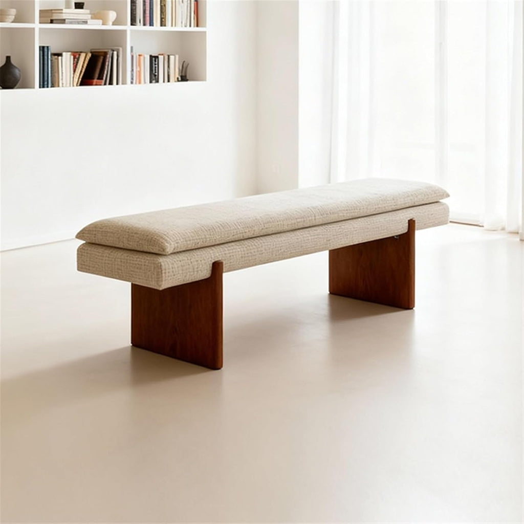 Modern White Bedroom Bench Walk-in Closet Wooden and Fabric Entryway(Large)